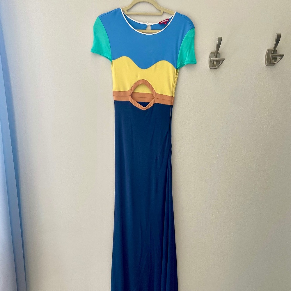 Straud Colorblock Slinky Short Sleeve Maxi Dress, Size Small